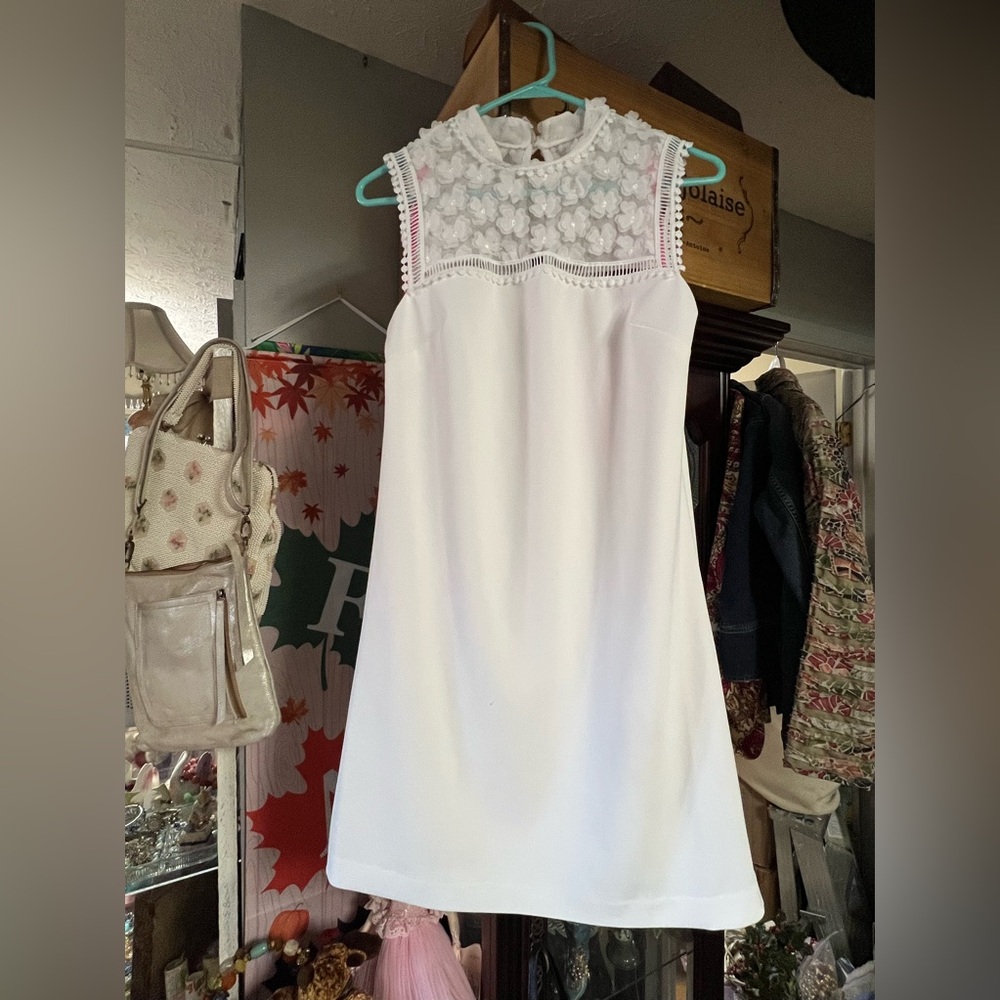 Betsey Johnson Lace High Neck Cutout Panel White Panel Dress Daisies White Sz 4
